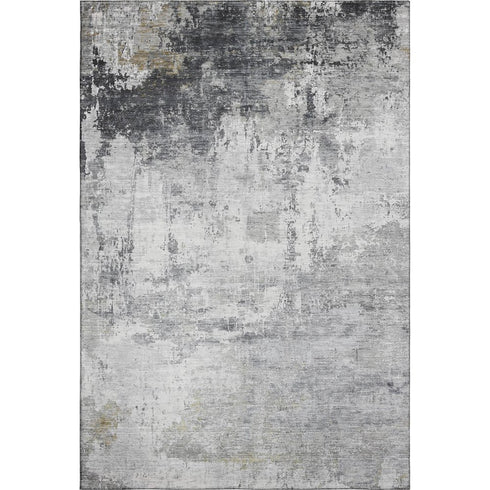 8' X 10' Gray And Silver Abstract Washable Area Rug With UV Protection