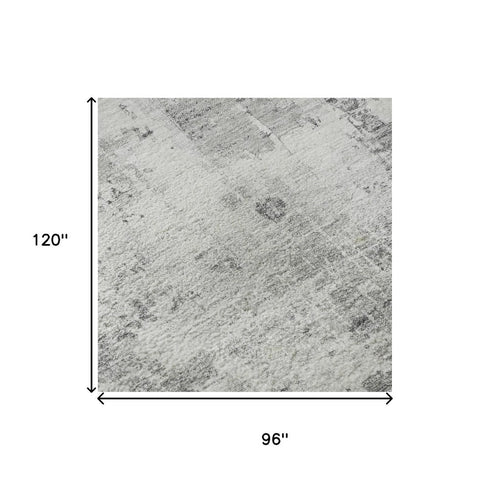 8' X 10' Gray And Silver Abstract Washable Area Rug With UV Protection