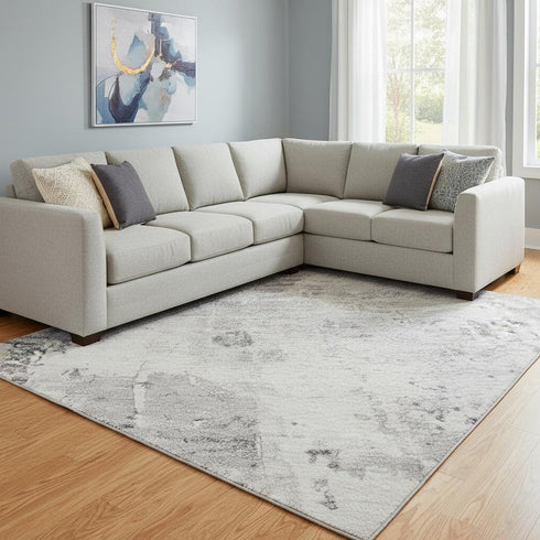 8' X 10' Gray And Silver Abstract Washable Area Rug With UV Protection
