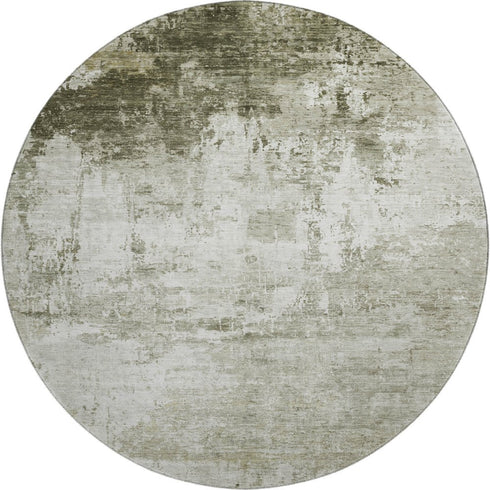 8' Taupe And Ivory Abstract Washable Round Rug With UV Protection
