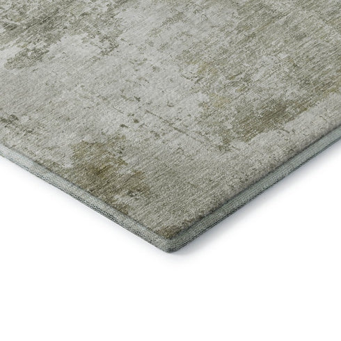 8' Taupe And Ivory Abstract Washable Round Rug With UV Protection