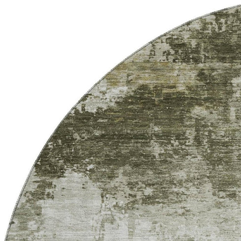 8' Taupe And Ivory Abstract Washable Round Rug With UV Protection