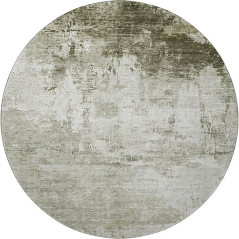 8' Taupe And Ivory Abstract Washable Round Rug With UV Protection