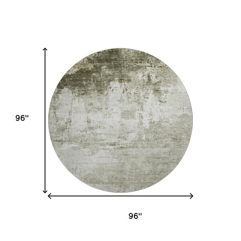 8' Taupe And Ivory Abstract Washable Round Rug With UV Protection
