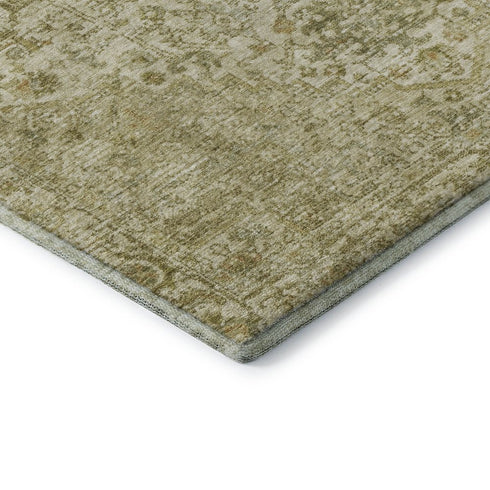 8' Beige And Gold Oriental Washable Round Rug With UV Protection
