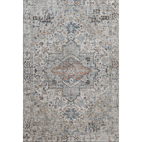 9' X 12' Ivory And Blue Oriental Washable Area Rug With UV Protection
