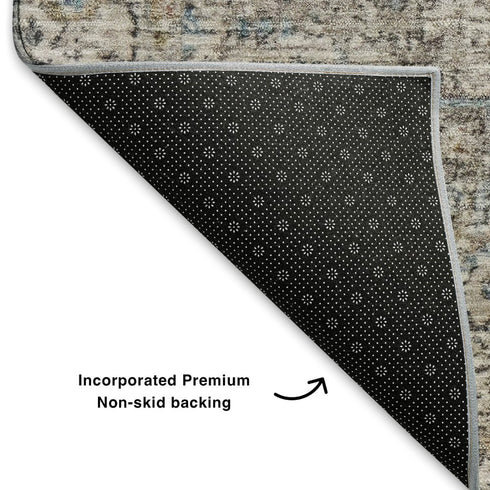 9' X 12' Ivory And Blue Oriental Washable Area Rug With UV Protection