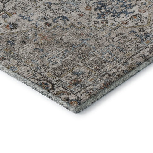 9' X 12' Ivory And Blue Oriental Washable Area Rug With UV Protection
