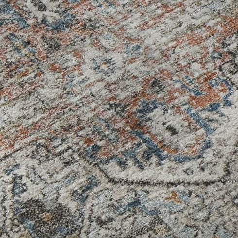 9' X 12' Ivory And Blue Oriental Washable Area Rug With UV Protection