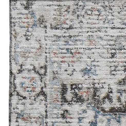 9' X 12' Ivory And Blue Oriental Washable Area Rug With UV Protection