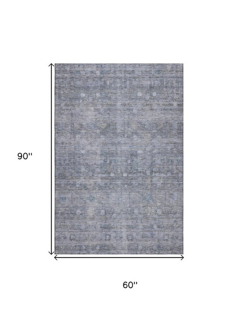 5' X 8' Blue And Gray Geometric Washable Area Rug With UV Protection
