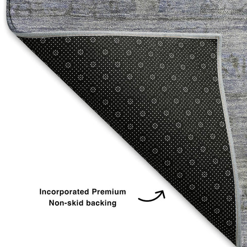 5' X 8' Blue And Gray Geometric Washable Area Rug With UV Protection