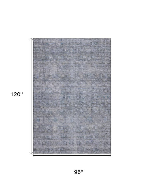 8' X 10' Blue And Gray Geometric Washable Area Rug With UV Protection