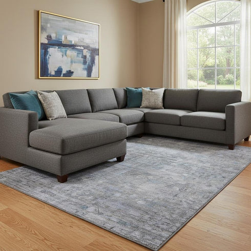 8' X 10' Blue And Gray Geometric Washable Area Rug With UV Protection