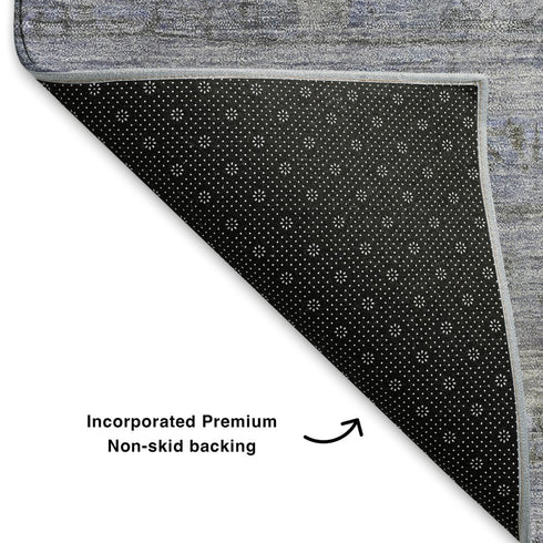 8' X 10' Blue And Gray Geometric Washable Area Rug With UV Protection