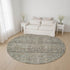 8' Taupe And Beige Geometric Washable Round Rug With UV Protection