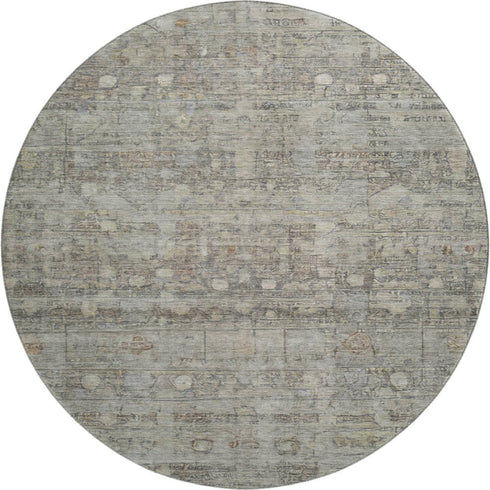 8' Taupe And Beige Geometric Washable Round Rug With UV Protection
