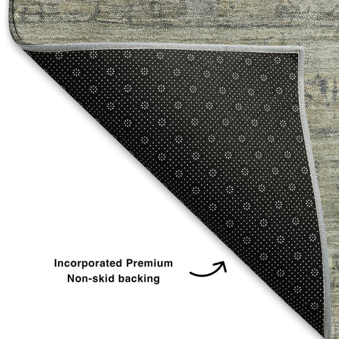 8' Taupe And Beige Geometric Washable Round Rug With UV Protection