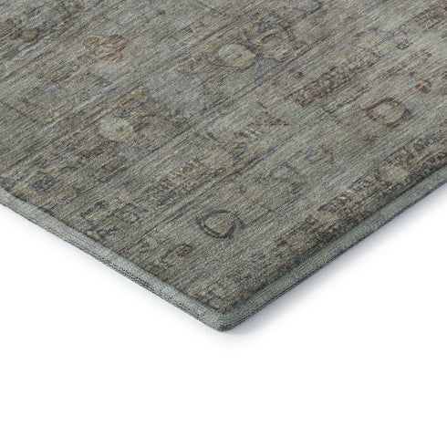 8' Taupe And Beige Geometric Washable Round Rug With UV Protection