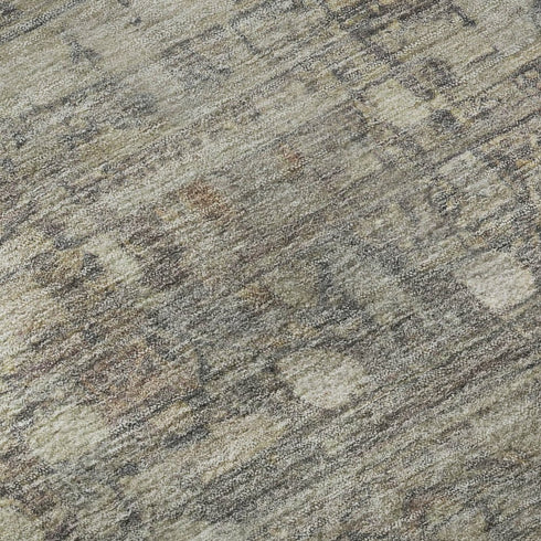 8' Taupe And Beige Geometric Washable Round Rug With UV Protection