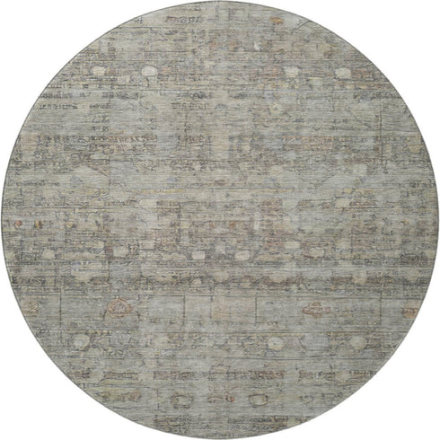 8' Taupe And Beige Geometric Washable Round Rug With UV Protection