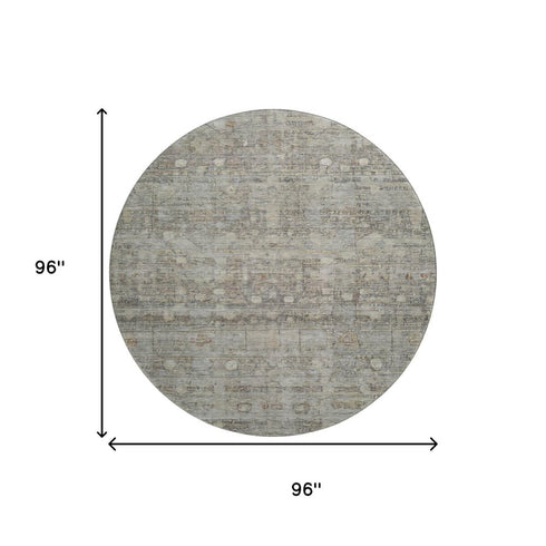 8' Taupe And Beige Geometric Washable Round Rug With UV Protection