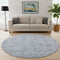 8' Sky Blue And Gray Oriental Washable Round Rug With UV Protection