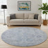 8' Sky Blue And Gray Oriental Washable Round Rug With UV Protection