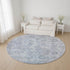 8' Sky Blue And Gray Oriental Washable Round Rug With UV Protection