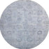 8' Sky Blue And Gray Oriental Washable Round Rug With UV Protection