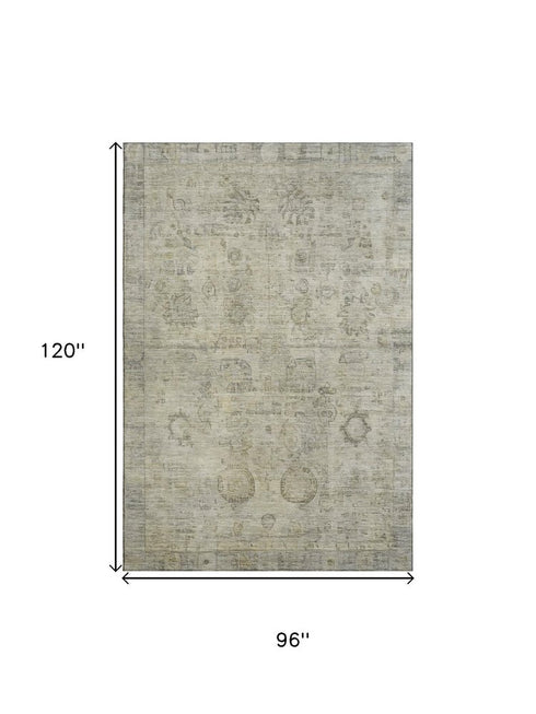 8' X 10' Taupe And Beige Oriental Washable Area Rug With UV Protection