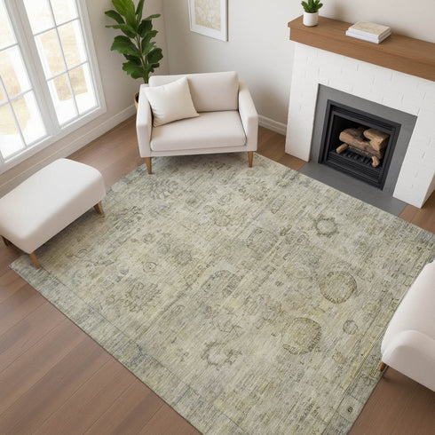 8' X 10' Taupe And Beige Oriental Washable Area Rug With UV Protection