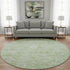 8' Artichoke Green And Ivory Damask Washable Round Rug With UV Protection
