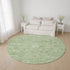 8' Artichoke Green And Ivory Damask Washable Round Rug With UV Protection