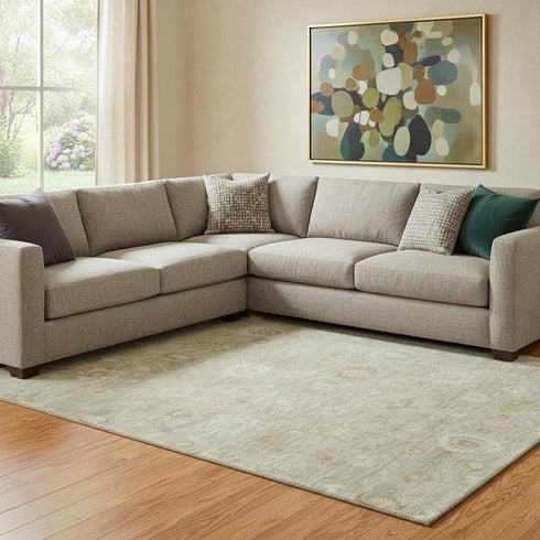 8' X 10' Beige And Ivory Damask Washable Area Rug With UV Protection