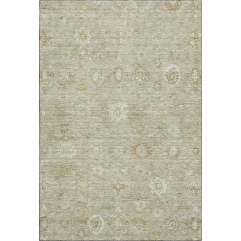 8' X 10' Beige And Ivory Damask Washable Area Rug With UV Protection
