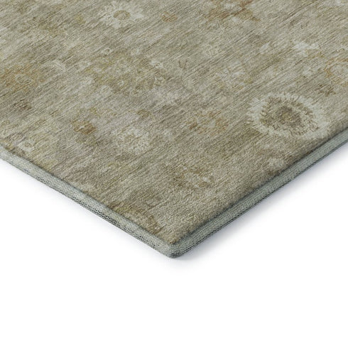 8' X 10' Beige And Ivory Damask Washable Area Rug With UV Protection