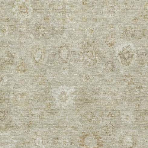 8' X 10' Beige And Ivory Damask Washable Area Rug With UV Protection