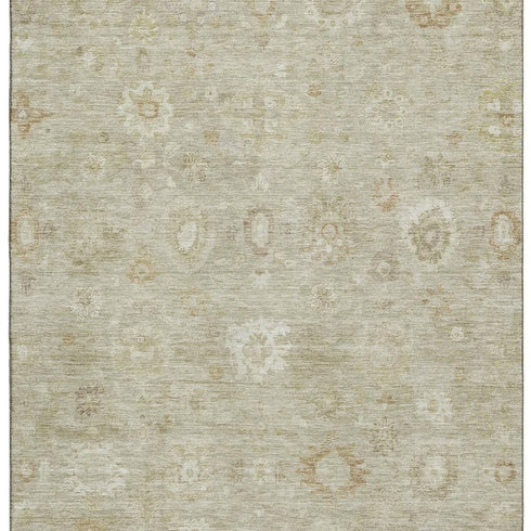 8' X 10' Beige And Ivory Damask Washable Area Rug With UV Protection