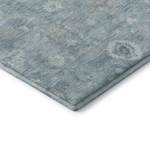 5' X 8' Blue And Ivory Damask Washable Area Rug With UV Protection