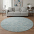8' Blue And Ivory Damask Washable Round Rug With UV Protection
