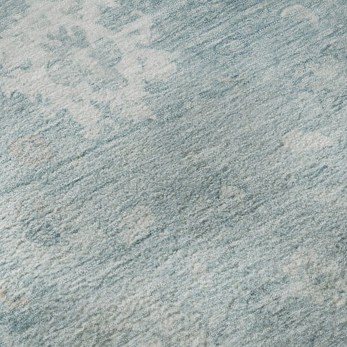 8' Blue And Ivory Damask Washable Round Rug With UV Protection