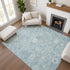 8' X 10' Blue And Ivory Damask Washable Area Rug With UV Protection
