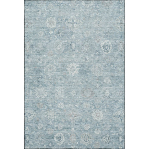 8' X 10' Blue And Ivory Damask Washable Area Rug With UV Protection