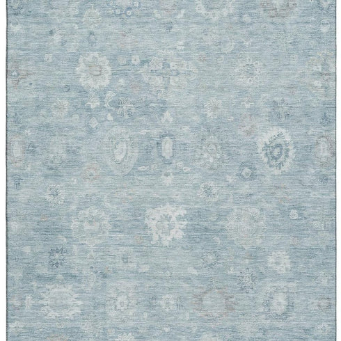 8' X 10' Blue And Ivory Damask Washable Area Rug With UV Protection
