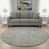 8' Gray Gold And Ivory Damask Washable Round Rug With UV Protection