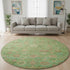 8' Lime Green Pink And Teal Damask Washable Round Rug With UV Protection