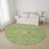 8' Lime Green Pink And Teal Damask Washable Round Rug With UV Protection