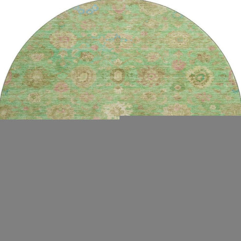 8' Lime Green Pink And Teal Damask Washable Round Rug With UV Protection