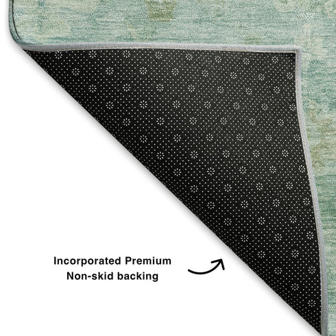 8' X 10' Teal And Ivory Damask Washable Area Rug With UV Protection